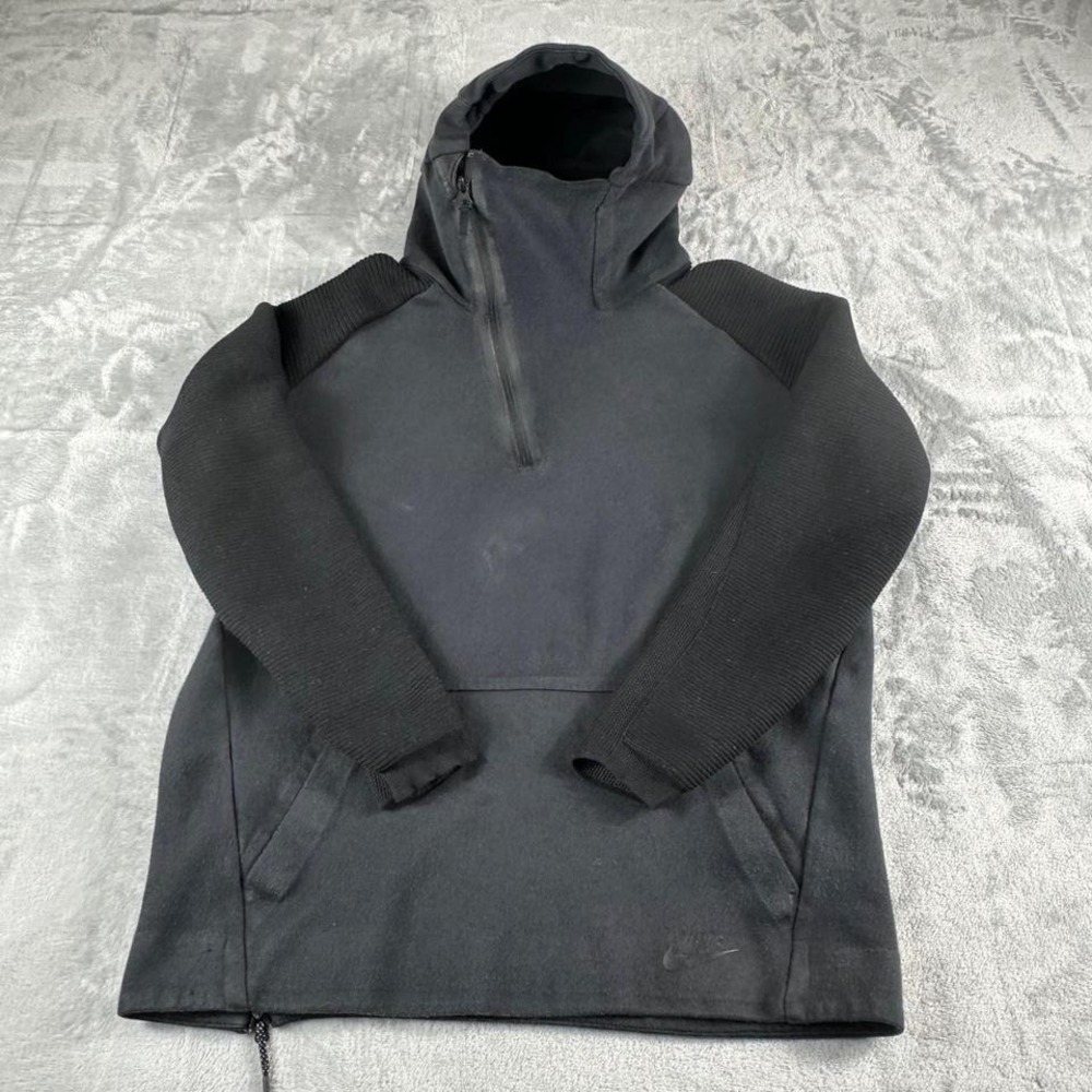 Nike Sportswear Tech Fleece Hoodie Mens M Black Asymmetrical Zip Ribbed Sleeve‎